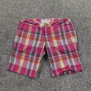 Aeropostale Shorts Womens 4 Pink Madras Plaid Chino Bermuda Preppy Stretch Y2K